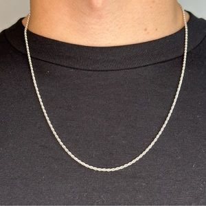Silver Chain Solid Silver Rope Chain Necklace 2mm 22 Inches Stamped .925 Italy